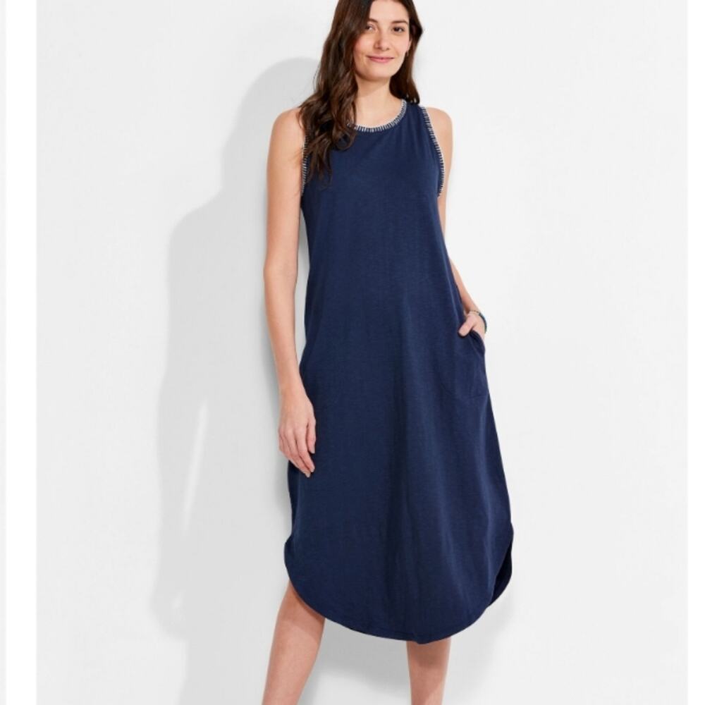 Nic + Zoe Cotton Slub Knit Stitch Tank Midi Dress White Pockets XL Nic and Zoe